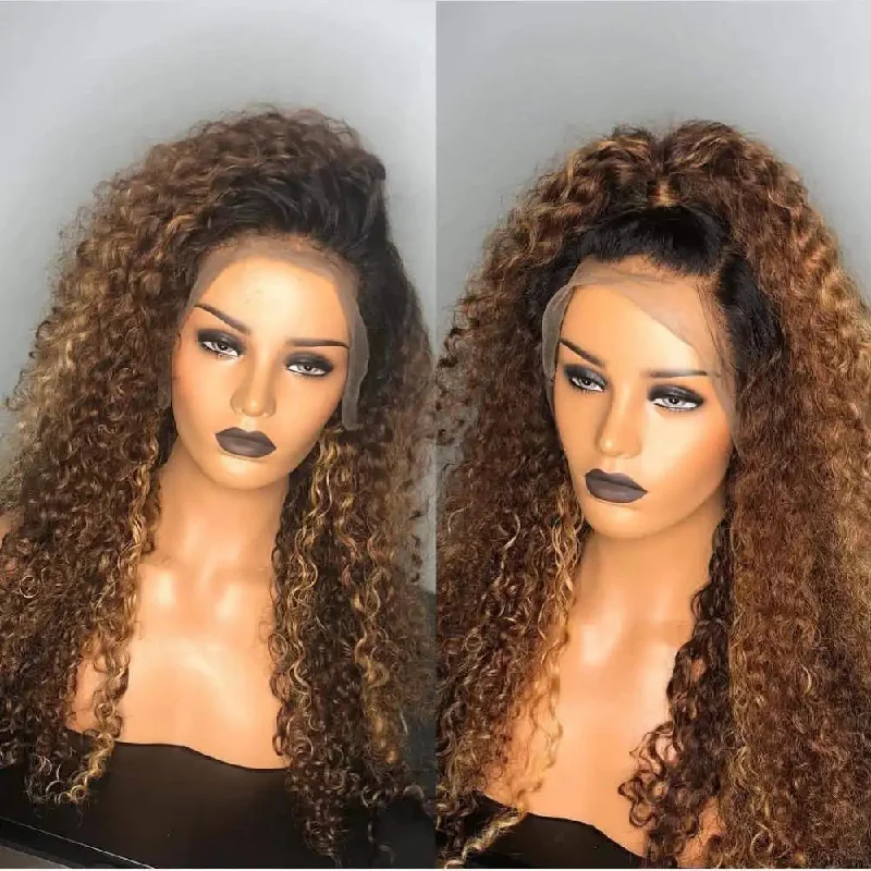 Malaysian - human - hair wig with a smooth and silky textureLizzy | Curly Brazilian Remy Hair Lace Wig Ombre