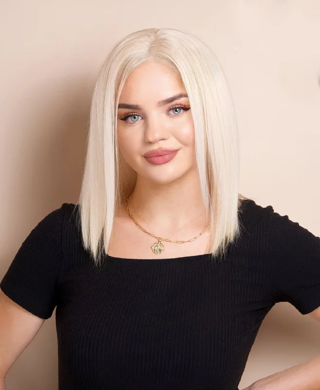 Lace wig with a 200 - density for a full and thick appearancelong bob human wig  - 12" platinum blonde.