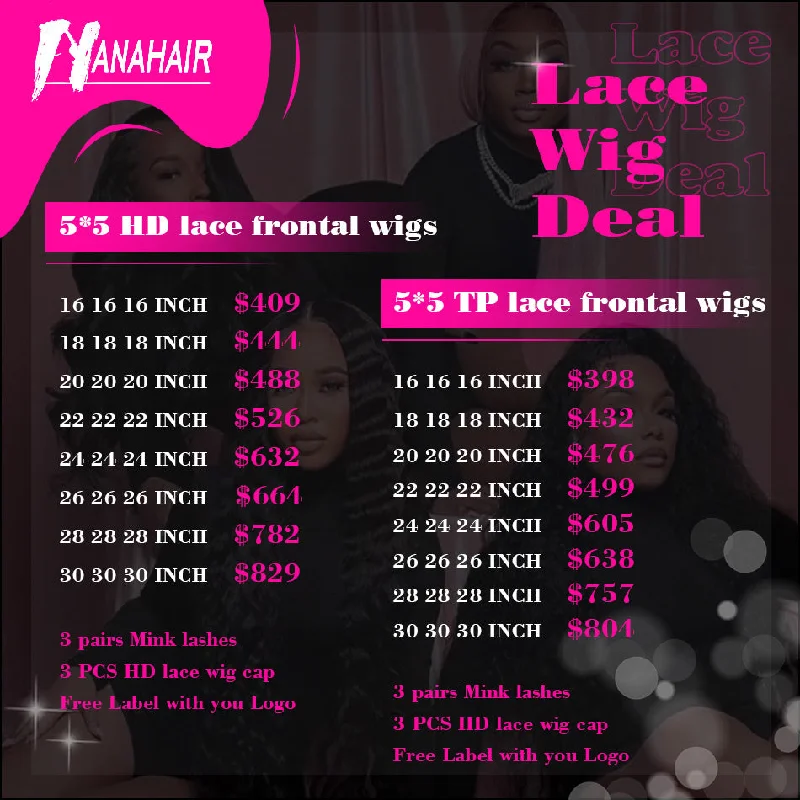 Lace wig with a 13x4 lace frontal for a wide - parting areaLuxury Virgin Glueless Human Hair Wigs Transparent 5*5 Lace Closure  Wholesale Wig Deals