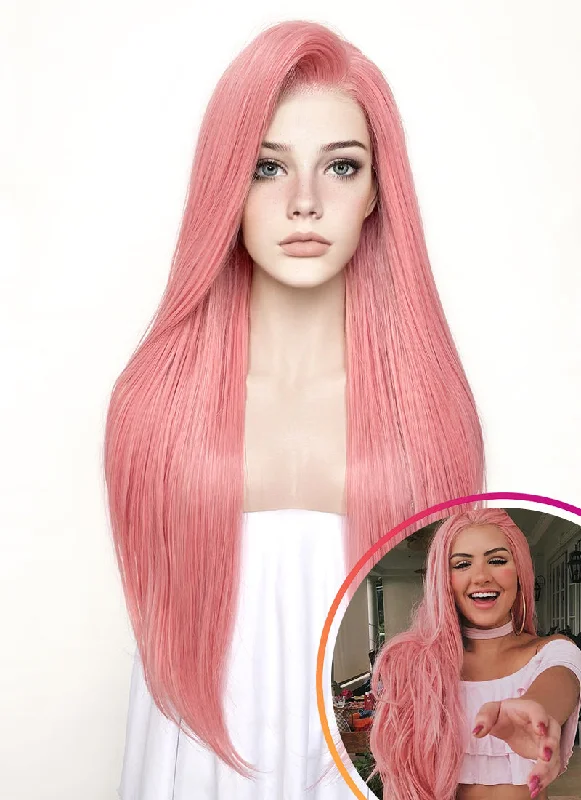 Full - lace wig with a natural - looking hairline for a seamless appearancePastel Pink Straight Lace Front Synthetic Wig LW238B