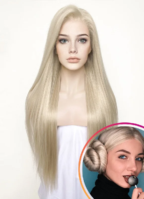 Lace wig with a wispy fringe for a soft and feminine lookStraight Pastel Ash Blonde Lace Front Synthetic Wig LW780