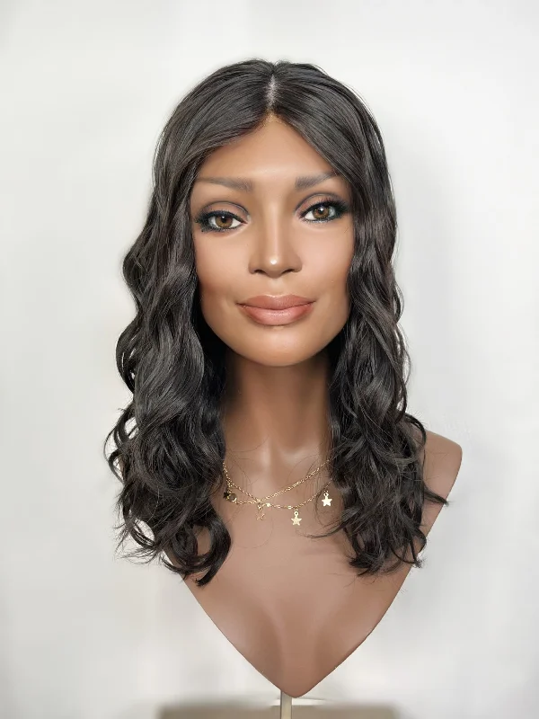 Heat - resistant bob wig for styling versatilityMadison Wigs Wavy Silk Top Comfort Cap Wig, "Natural Black" (R1813)