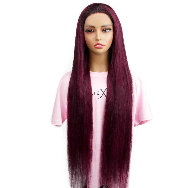 Lace wig with a side - swept bang for a sophisticated lookOmbre Burgundy Straight 13x6 HD Lace Front Wig