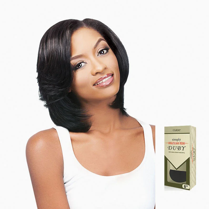 Lace wig with a platinum - blonde color for a bold and trendy lookOUTRE SIMPLY Brazilian Remi Duby 8"