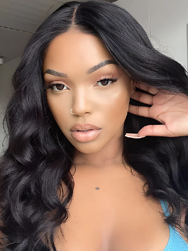 Lace wig with a 200 - density for a full and thick appearanceCurlyMe Body Wave Hair Gorgeous 4x4 Lace Closure Wig Pre Plucked Natural Color Curly Hair