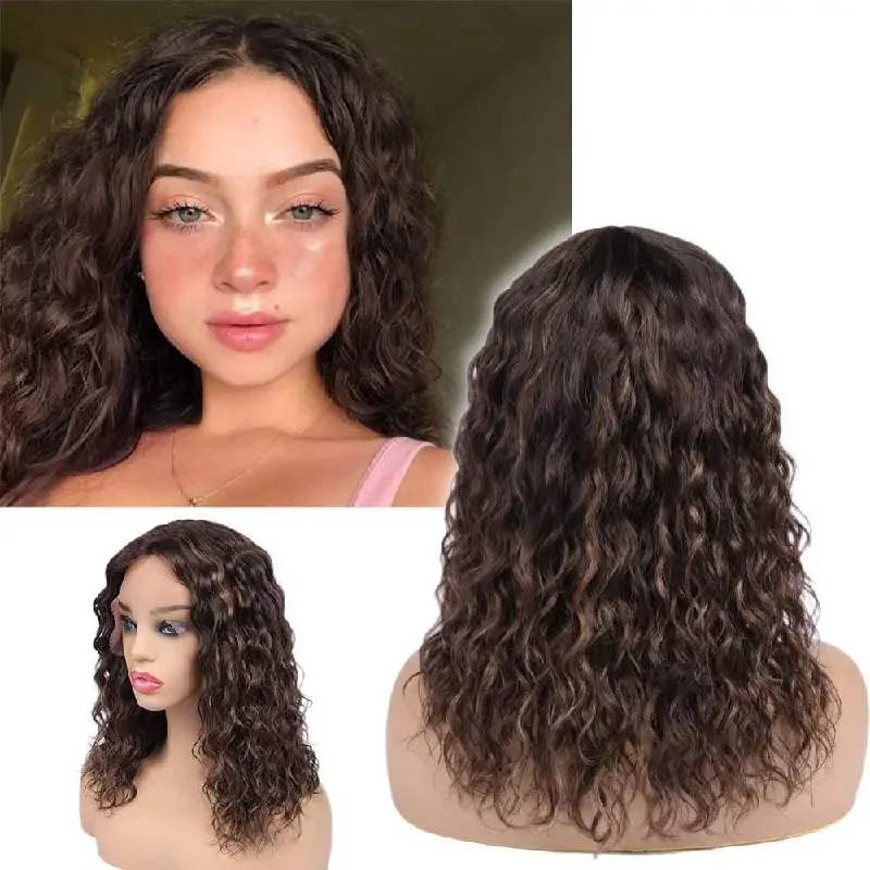 Adjustable - cap human - hair wig for a comfortable fitSable - Brown & Auburn Lace Front Water Wave Human Hair Wig