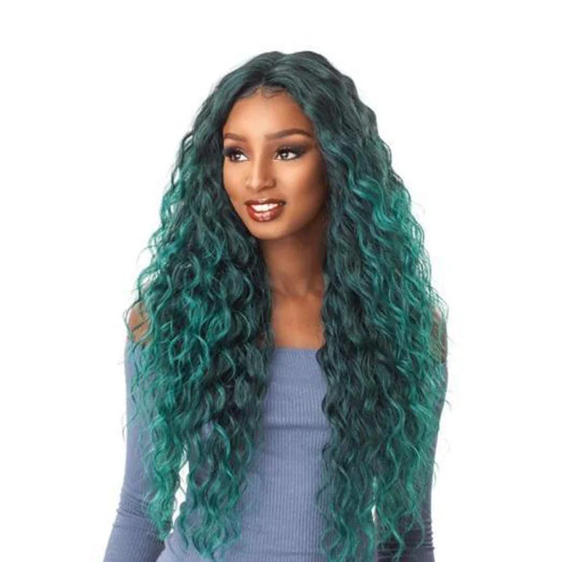 Lace wig with a curly texture for a bold and stylish choiceSENSATIONNEL 100% Premium Fiber Lace Front Wig Edge Center Part ANYA