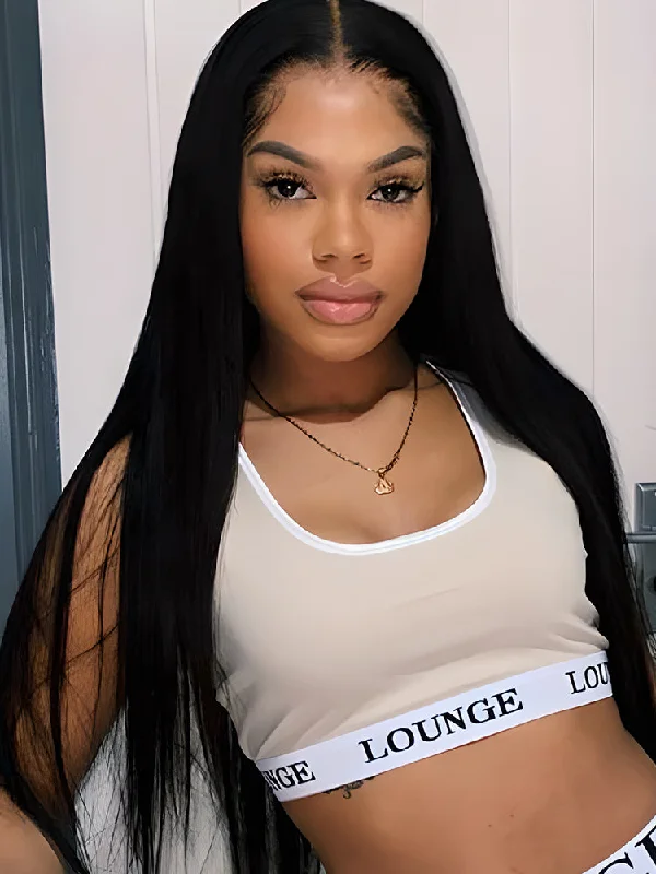 Lace wig with a pre - plucked hairline for a more natural lookCurlyMe Straight Virgin Hair 5x5 Swiss Lace Closure Wigs Pre Plucked For Women