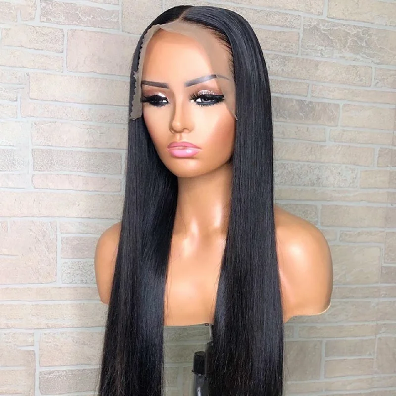 Brazilian - human - hair wig with a full and voluminous lookStraight Natural Black Remy Human Hair Lace Front Wig