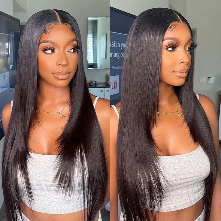 Lace wig with a middle - part for a classic and elegant styleUndetectable Swiss HD Invisible 5x5 Lace Closure Straight Wig