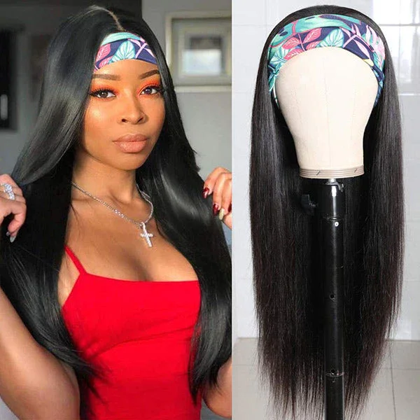 Lace wig with a natural - looking root for a more realistic lookVirgin Hair Straight Hair Headband Wigs 160% 200% Density None Lace Wig