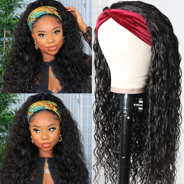 Lace wig with a 13x4 lace frontal for a wide - parting areaVirgin Hair Water Wave Wear And Go Headband Wigs No-Lace&No-Glue Natural Wave Wig