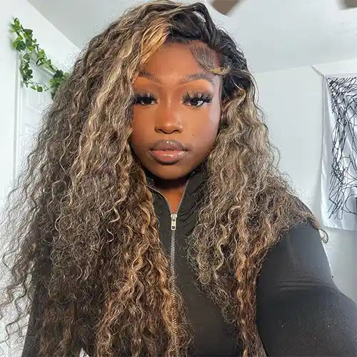 Lace wig with a wavy texture for a beachy lookHigh light Color Water Wave Wig 13x4/13x6 HD Lace Frontal Wig #4/27 Piano Colored 160% 200% Density Natural Wave Wig