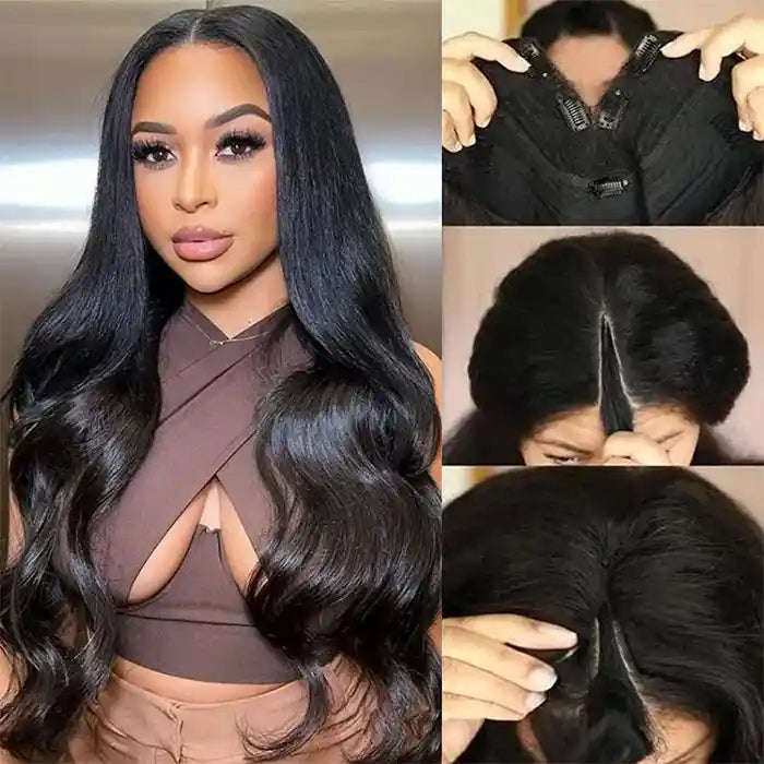 Lace wig with a side - swept bang for a sophisticated lookRaw Hair/Virgin Hair Wavy V Part Wig Beginner Friendly 0 Skill Needed Natural Scalp Body Wave Human Hair Upgrade Wig 10-30 Inch No Glue No Leave Out