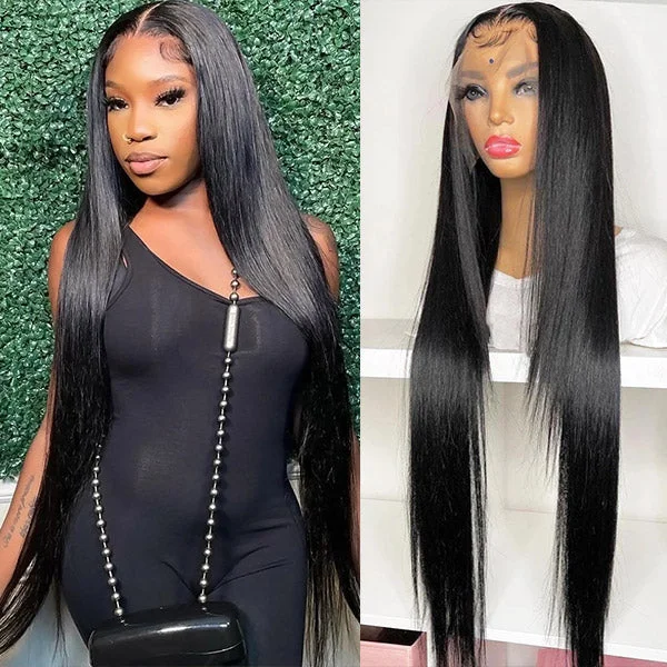 Human - hair lace wig for a luxurious and natural feelHairsmarket Glueless Straight Human Hair Wigs HD Transparent Lace Front Wig 40 Inch Long Lace Wigs