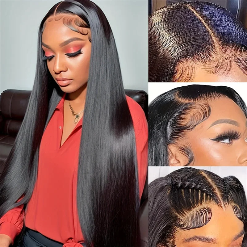 Lace wig with a wispy fringe for a soft and feminine lookHairsmarket 13x6 HD Lace Frontal Wig Straight Human Hair Pre Plucked Glueless Wigs 30 Inch