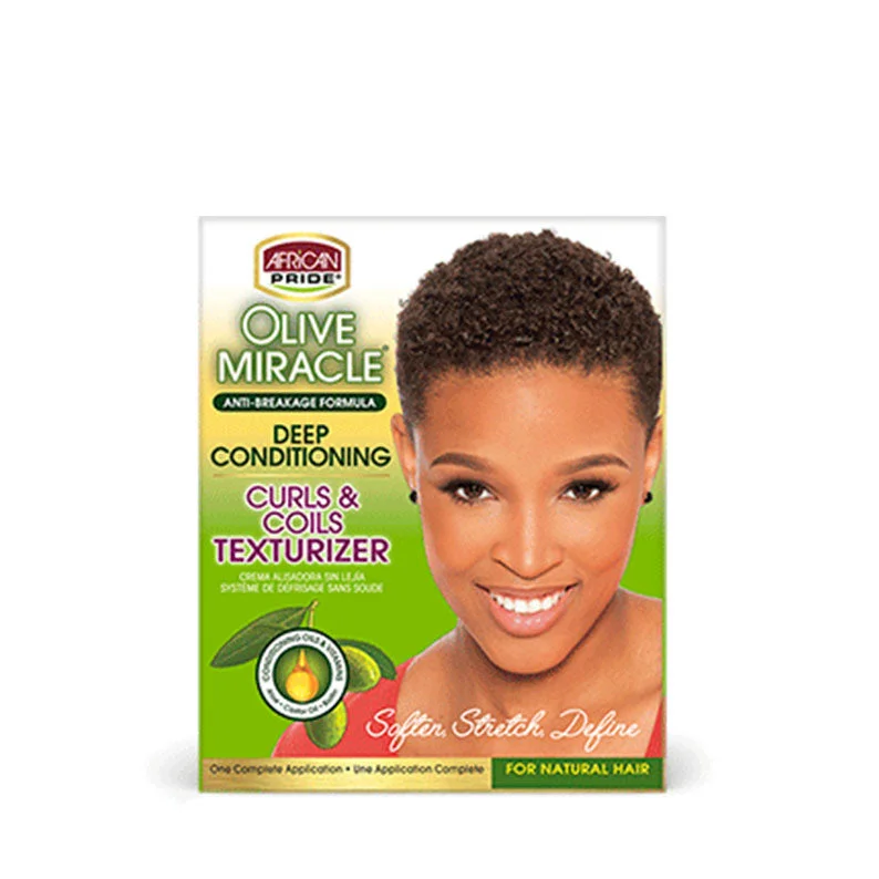 Lace wig with a pre - bleached knot for a natural - looking scalpAFRICAN PRIDE Olive Miracle Curls & Coils Texturizer Kit