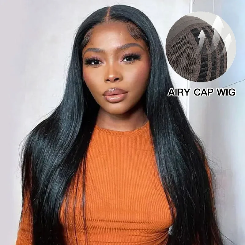 Lace wig with a middle - part for a classic and elegant styleAiry Cap | Pre Cut 7x5 HD Lace Wigs Straight Wear Go Wig Bleached Knots