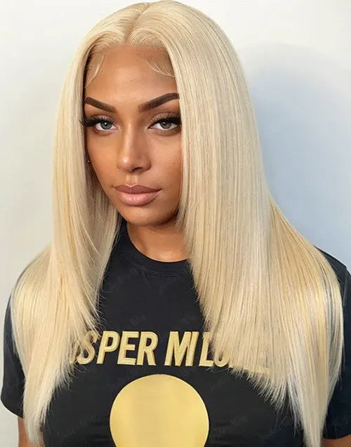 Lace wig with a side - swept bang for a sophisticated look613 Blonde Crystal Lace Front Wig 250% Density Layered Cut Straight Human Hair Wig Pre Plucked