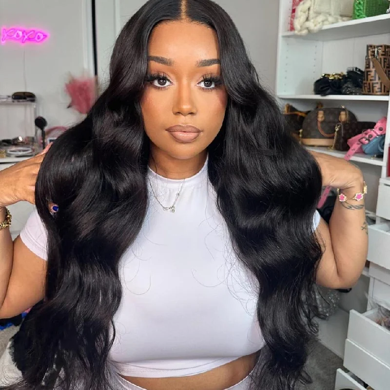 Lace wig with a pre - plucked hairline for a more natural lookHigh Density 200% 250% Body Wave Human Hair HD Lace Front Wigs