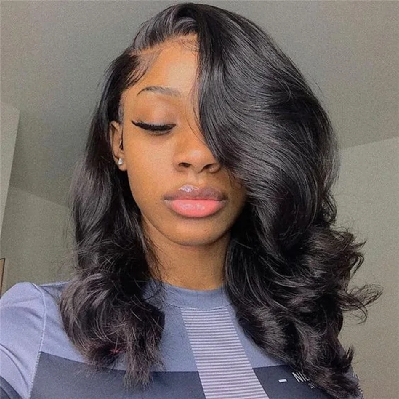 Lace wig with a 13x4 lace frontal for a wide - parting areaMid Length Body Wave 5x5 13x4 Lace Front Human Hair Wig