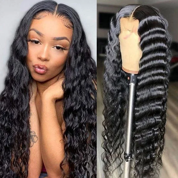 Lace wig in a chocolate - brown color for a rich and warm appearanceBrazilian Loose Deep Wave Wig 13x4 HD Lace Front Wigs Glueless Human Hair Wigs