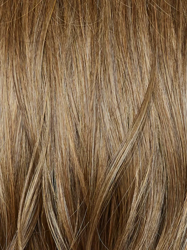 Caramel Biscotti | a beautiful mid/dark blond hair color with delicate caramel blond highlights seamlessly blended throughout, creating a warm and inviting look