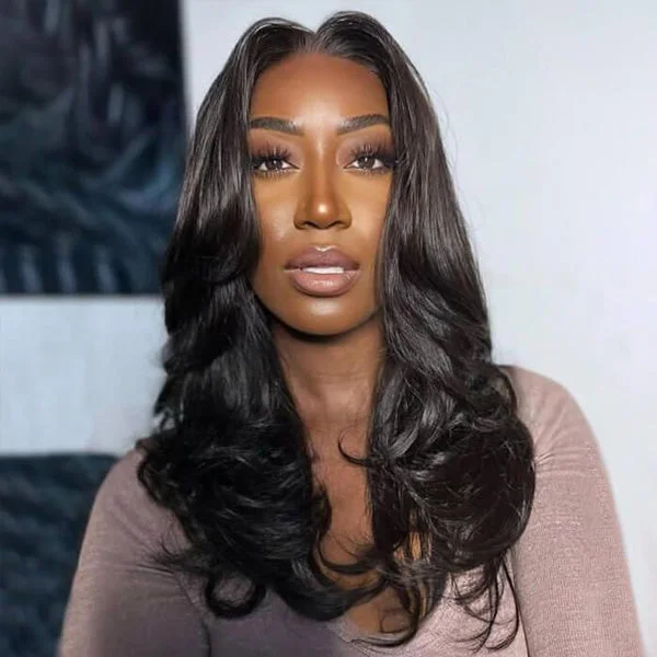 Lace wig with a 200 - density for a full and thick appearanceCustomized Butterfly Haircut Layered Wig Glueless 6x5 HD Lace Wigs Pre Bleached