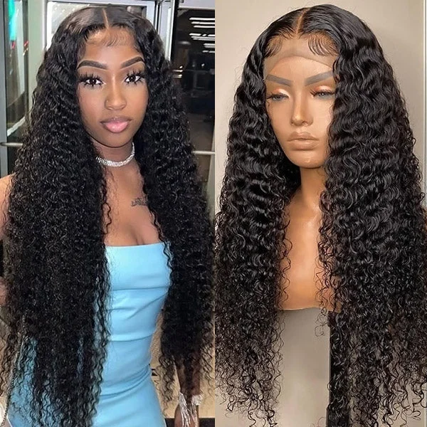 Lace wig with a pre - bleached knot for a natural - looking scalpHairsmarket Curly Wave 5x5 Lace Closure Wigs Transparent HD Glueless Wigs 32 Inch