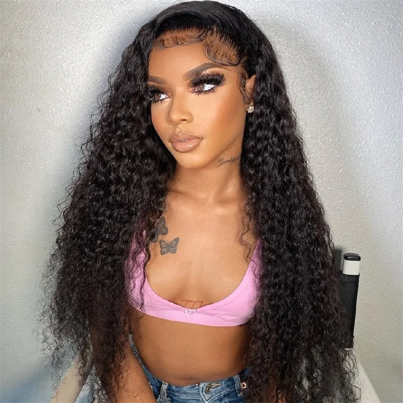 Lace wig with a 200 - density for a full and thick appearanceCurly Wave 200% 250% Density Human Hair 5x5 13x4 13x6 HD Lace Wigs