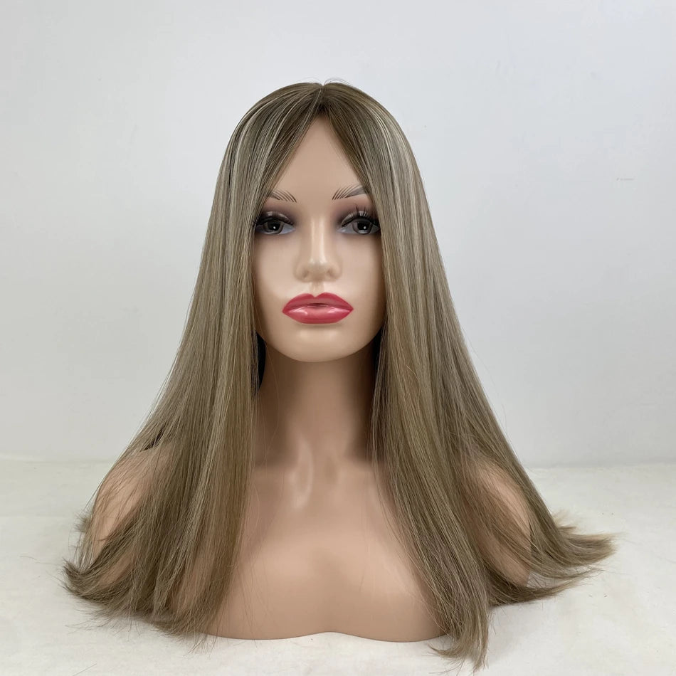 Human - hair wig with a curly texture for a bold and stylish choiceHighlighted Straight Silk Wig