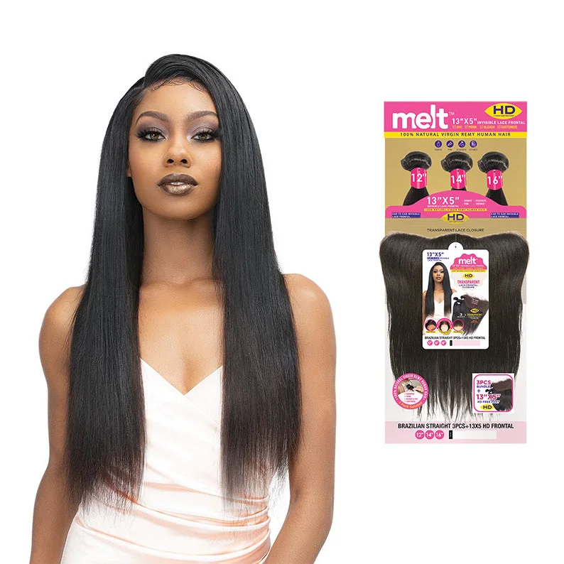 Human - hair lace wig for a luxurious and natural feelJANET COLLECTION Melt 100% Natural Virgin Remy Human Hair Brazilian Straight 3pcs + 13X5 HD Lace Closure