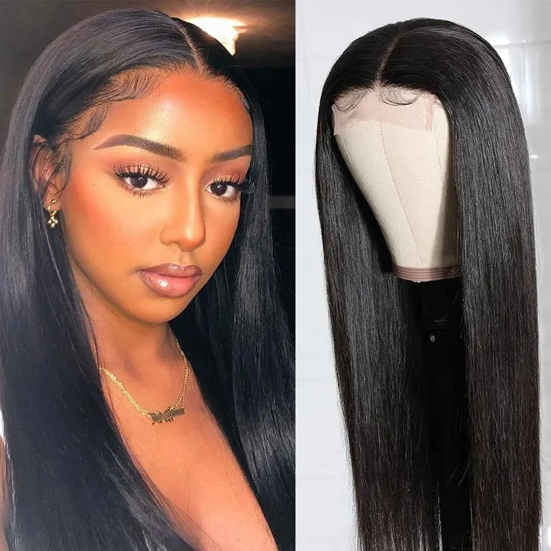 Synthetic lace wig with a heat - resistant formulaLace middle parted long straight wig yv32058