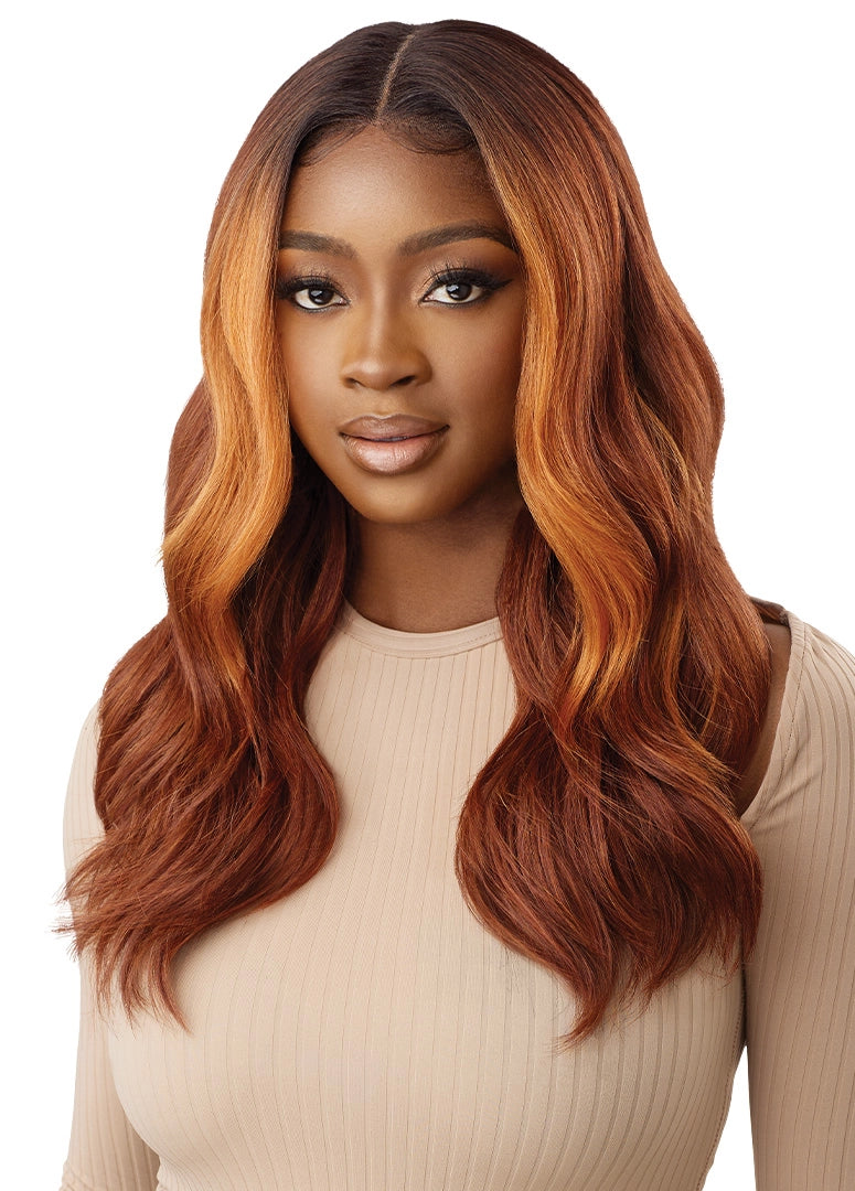 Lace wig in a chocolate - brown color for a rich and warm appearanceOutre Lacefront Sleekpart Genevive