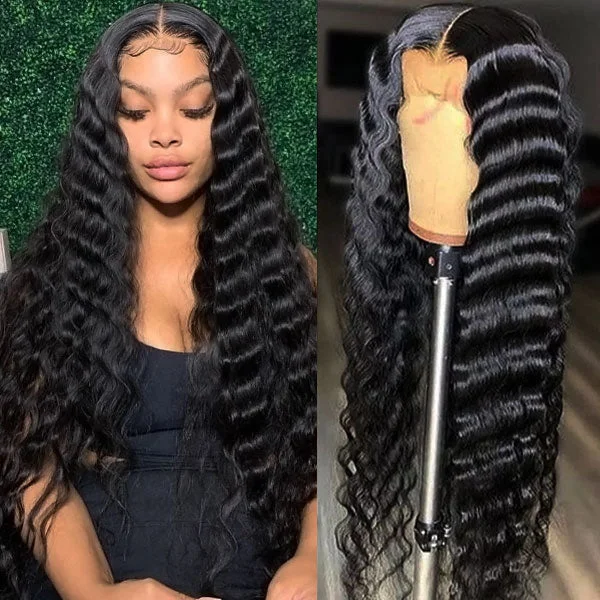 Lace wig with a pre - bleached knot for a natural - looking scalpLoose Deep Wave Wig 13x4 HD Lace Front Wigs Human Hair Invisible Lace Wig