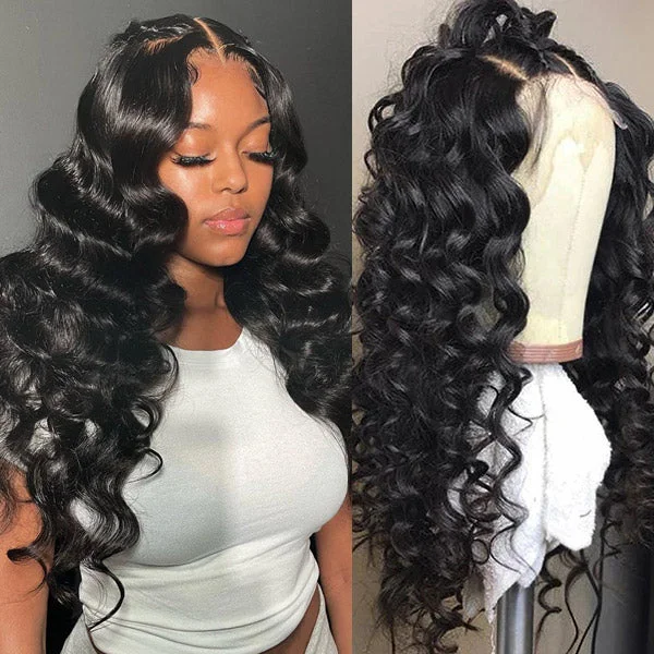 Synthetic lace wig with a heat - resistant formulaInvisible Lace Wig Loose Wave Wigs 13x4 Lace Front Wig Skin Melt Glueless Human Hair Wigs