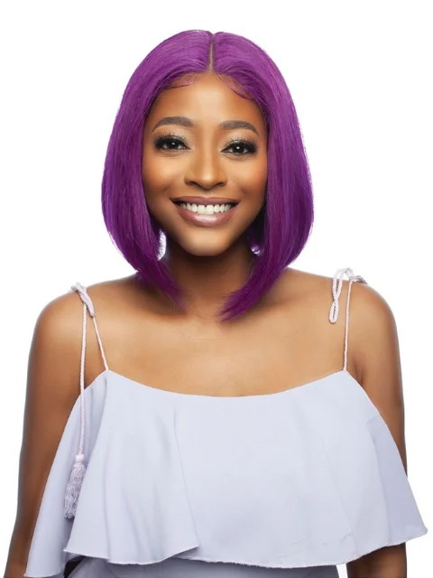 Lace wig with a pre - bleached knot for a natural - looking scalpMane Concept Trill 13A Human Hair HD 6" Deep Pre-Colored Lace Front Wig - RICH PURPLE STRAIGHT BOB TROC2332