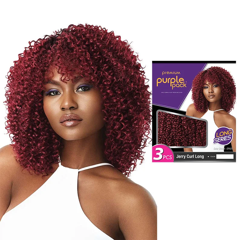 Lace wig with a curly texture for a bold and stylish choiceOUTRE PURPLE PACK 3pcs Jerry Curl Long