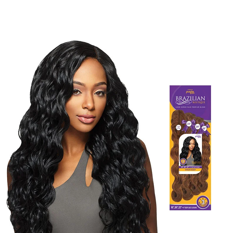 Lace wig with a platinum - blonde color for a bold and trendy lookOUTRE PURPLE PACK BRAZILIAN BOUTIQUE Virgin Body Wave