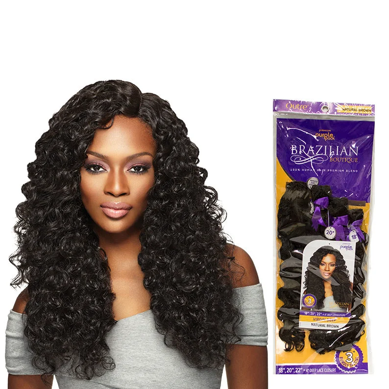 Lace wig with a honey - blonde color for a warm and sunny appearanceOUTRE PURPLE PACK BRAZILIAN BOUTIQUE Virgin Deep Wave