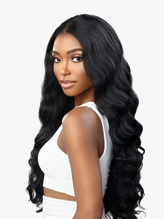 Lace wig with a natural - looking root for a more realistic lookSensationnel Human Hair Blend HD Butta Lace Front Wig - CURLY BODY 26