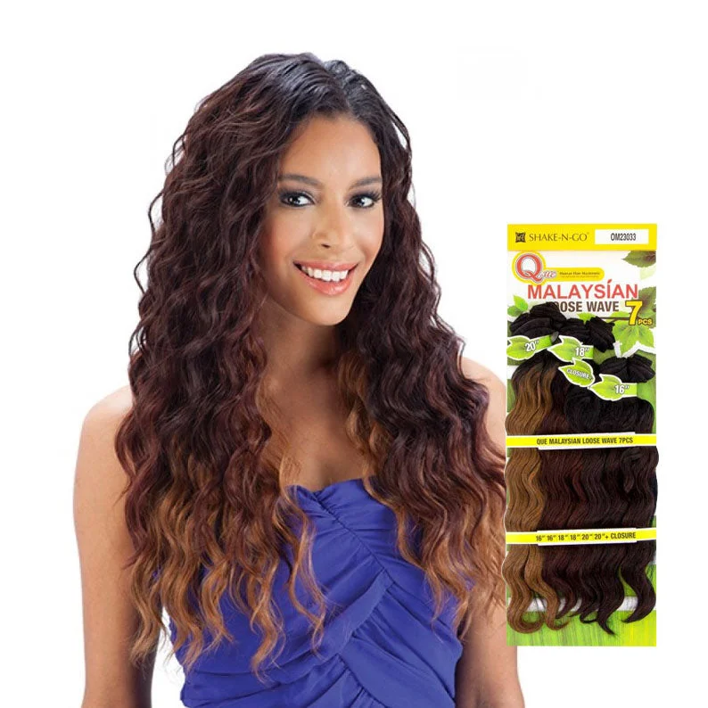 Lace wig with a 200 - density for a full and thick appearanceSHAKE N GO QUE Malaysian Loose Wave 7pcs