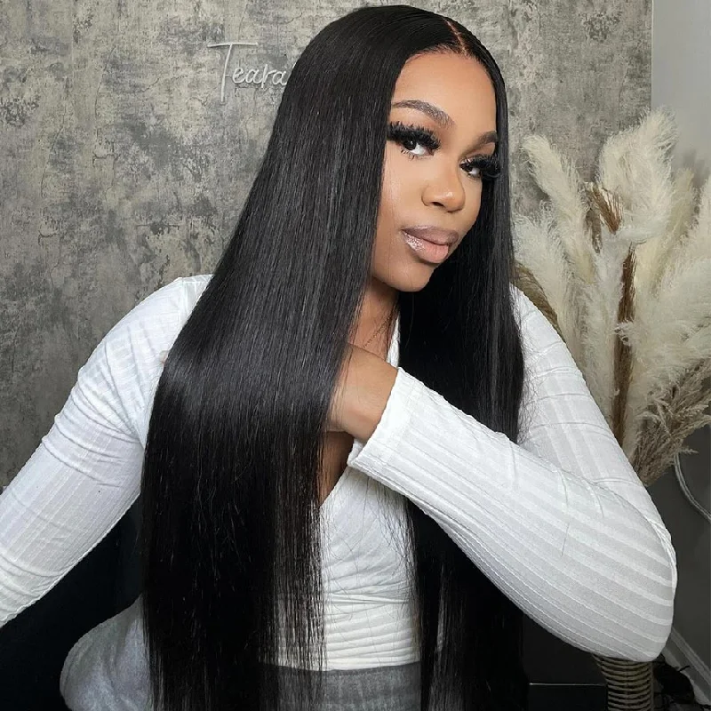 Lace wig with a natural - looking root for a more realistic lookSilk Base Pre-bleached Knots Straight 6x5 Lace Closure Wig Pre Cut HD Lace Wear Go Wig