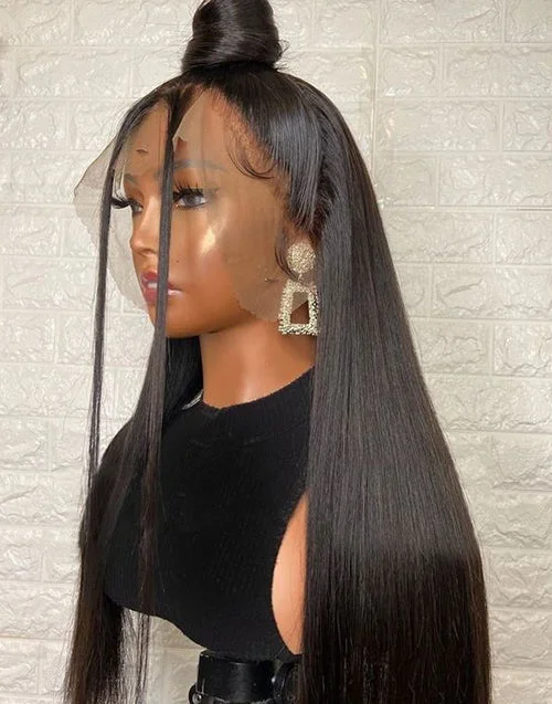 Lace wig with a middle - part for a classic and elegant styleSilky Straight 360 Transparent HD Lace Frontal Wig For High Ponytail Human Hair Wigs