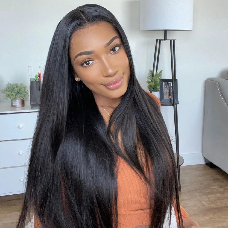 Lace wig with a honey - blonde color for a warm and sunny appearanceSpecial Offer Pre-bleached Knots Silky Straight Hair Glueless 5x5 13x4 HD Lace Wigs