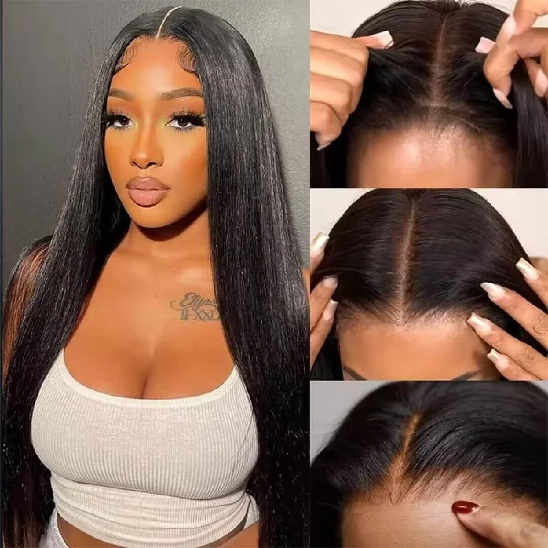 Full - lace wig with a natural - looking hairline for a seamless appearancePre-bleached Knots Wear Go Straight Pre Cut Lace 4x4 6x5 HD Closure Wig