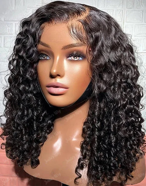 Lace wig with a honey - blonde color for a warm and sunny appearancePixie Curl 13x4 Lace Frontal Human Hair Wig Glueless Preplucked Wig