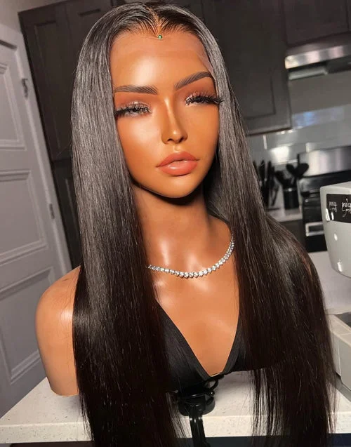 Lace wig with a 13x4 lace frontal for a wide - parting areaTiktok Straight 13x4 Lace Front Wig Glueless 4x4 Lace Closure Human Hair Wigs