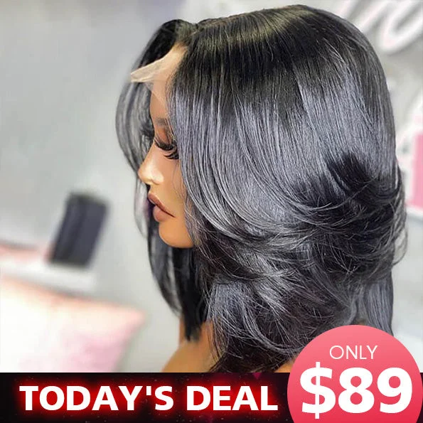 Lace wig with a curly texture for a bold and stylish choiceTrendy Layered Cut Bob Wig Glueless 6x5 Pre Cut HD Lace Closure Short Wigs