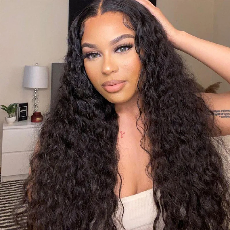 Lace wig with a wavy texture for a beachy lookWater Wave HD Lace Closure Wig Deep Parting Lace Wigs | Real HD Wig